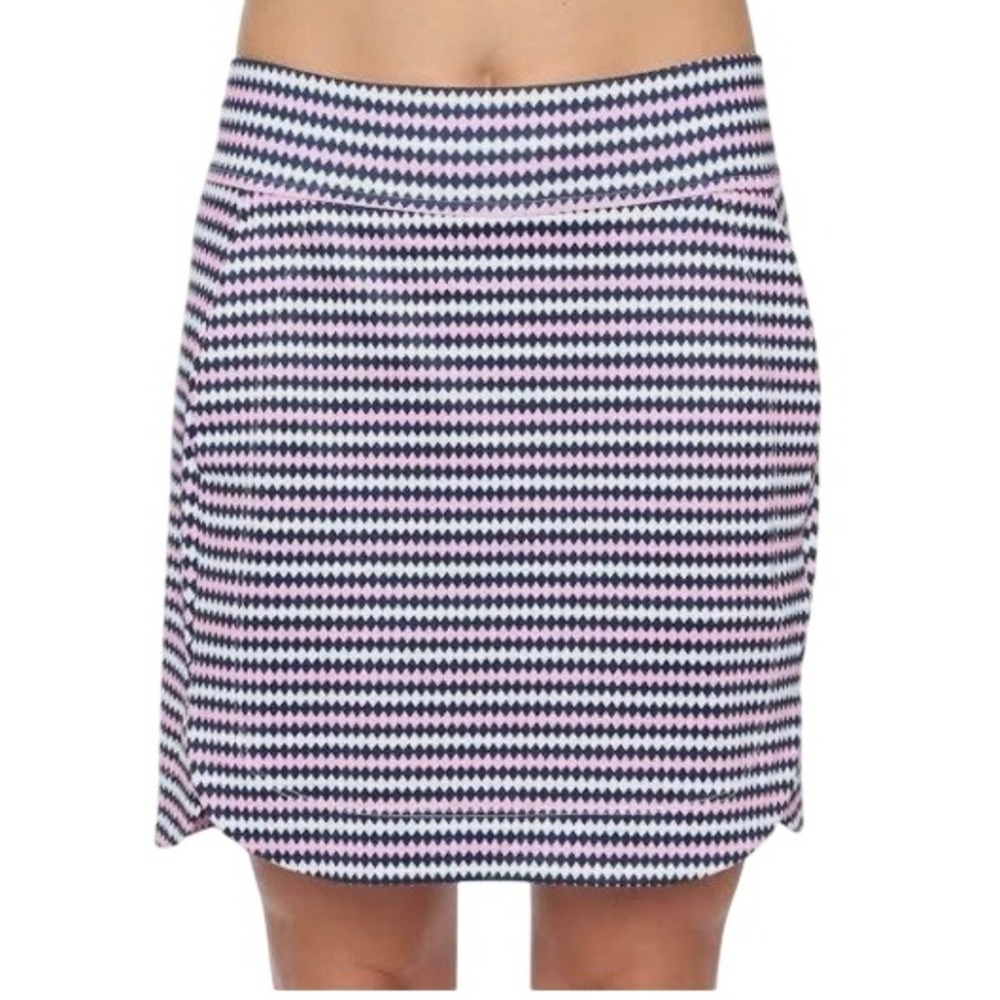 Belyn Key Women Pink Navy Diamond Stripe Panel Skort UPF 50+ Size L BSK0018-DST